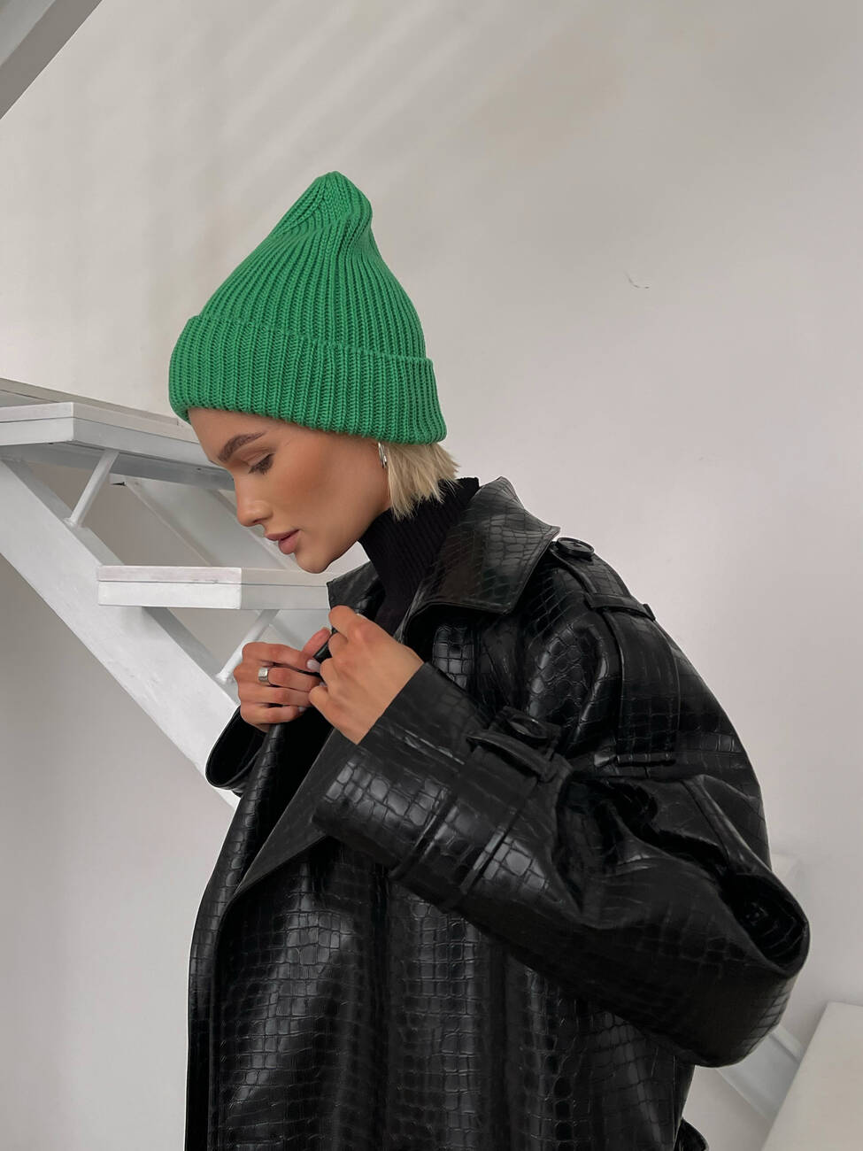 Бесшовная хлопковая шапка Fashion в рубчик цвет трава