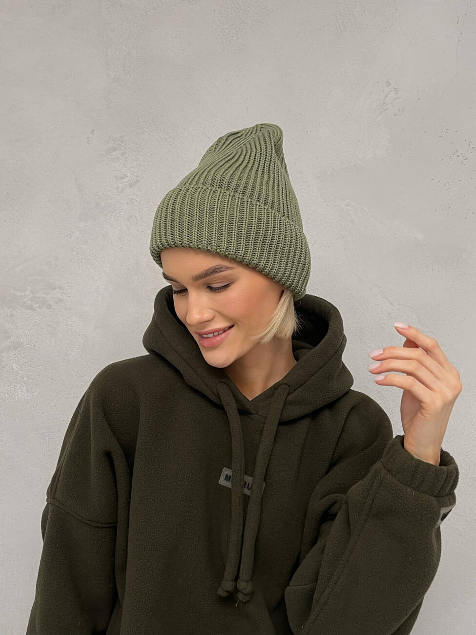 Бесшовная хлопковая шапка Fashion в рубчике цвет хаки