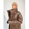 Довга жіноча зимова куртка - пуховик NIKA з екошкіри класу Lux на силіконі 200 без капюшона колір капучино