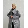 Довга жіноча зимова куртка - пуховик NIKA з екошкіри класу Lux на силіконі 200 без капюшона сірого кольору