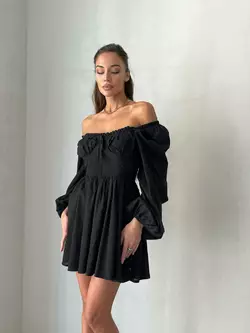 Однотонна бавовняна сукня ERIKA з імітацією корсета чорного кольору