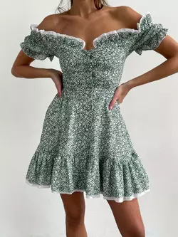 Шифонова сукня KATRIN mini з квітковим принтом колір зелено-білий