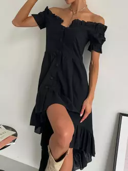 Бавовняна ніжна сукня MIRANDA з відкритими плечима чорного кольору
