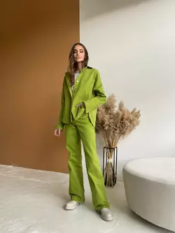 Джинсовий мега зручний костюм OLIMP оливкового кольору