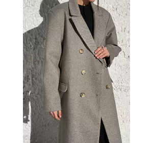 Демісезонне двобортне жіноче пальто BALENCIAGA з напівшерсті пальтова тканини на підкладці колір ялинка Беж 