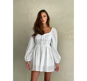 Однотонна бавовняна сукня ERIKA з імітацією корсета білого кольору