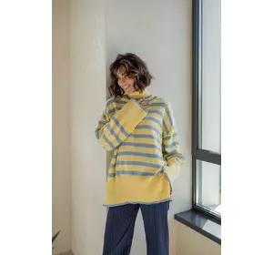 Жіночий бавовняний светр Тільняшка в смужку під горло жовто-блакитного кольору