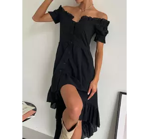 Бавовняна ніжна сукня MIRANDA з відкритими плечима чорного кольору