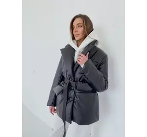 Зимова та демісезонна куртка KYTYUR з екошкіри на силіконі чорного кольору