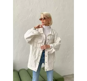 Жіноча подовжена джинсова куртка DENIM з якісного деніму білого кольору