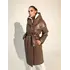 Довга жіноча зимова куртка - пуховик ZEFIR з екошкіри класу Lux на силіконі 200 з капюшоном колір капучино