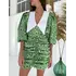 Стильна трендова шовкова міні сукня Kamilla з відкладним комірцем та V-подібним декольт зеленого кольору квітковий принт