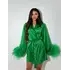 Ніжна сатинова сукня БОА з декорованими пір'ями зеленого кольору