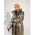 Довга жіноча зимова куртка - пуховик NIKA з екошкіри класу Lux на силіконі 200 без капюшона бронзового кольору